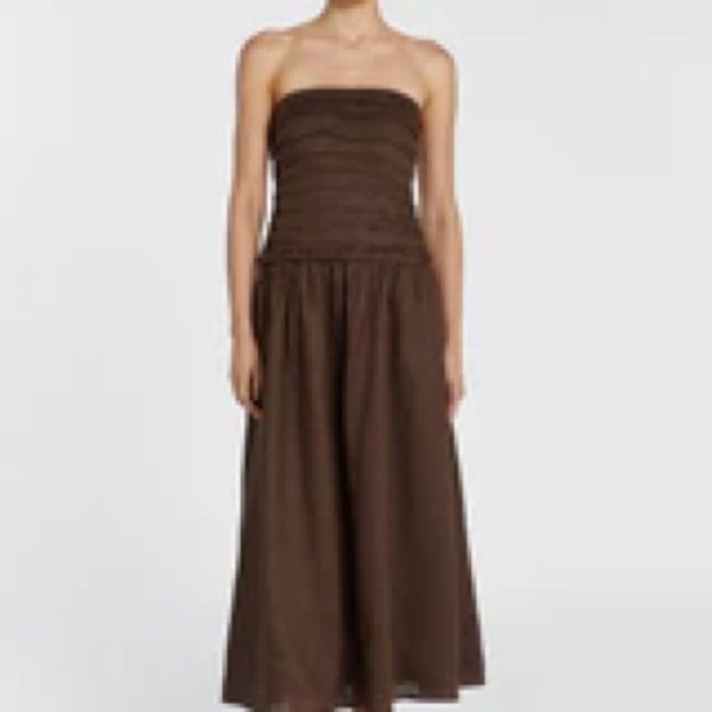 Elegant Brown Strapless Linen Dress